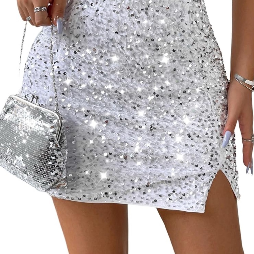 Aqua silver Sequin Mini Skirt